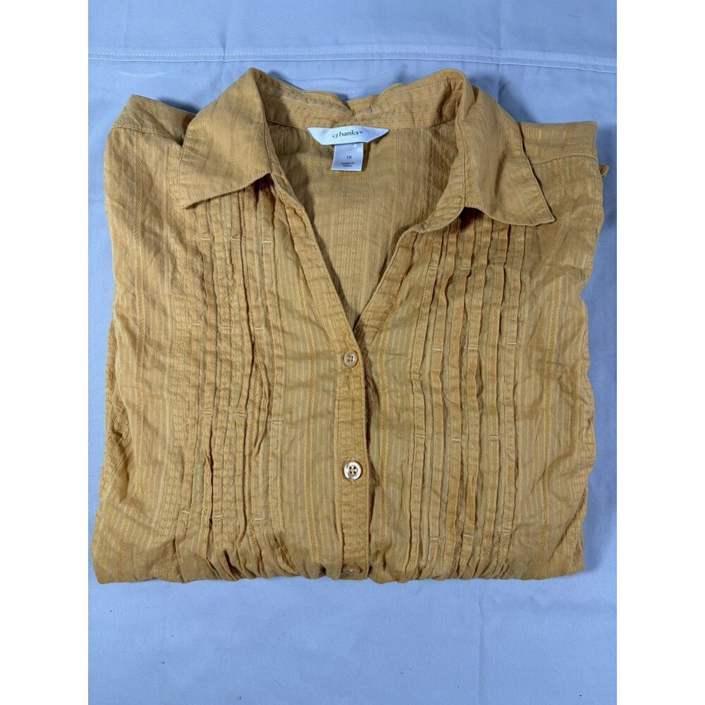 CJ banks Button-Front Tuxedo-Style Tunic Shirt Blouse Goldenrod Size 1X - Picture 5 of 8